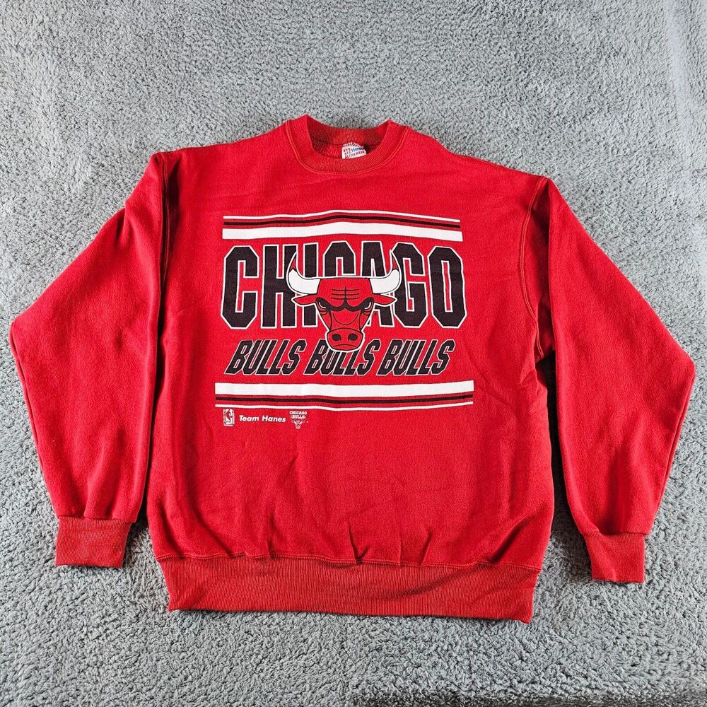 Vintage Chicago Bulls Sweatshirt Men XL Red NBA Basketball Crewneck Pullover 90s